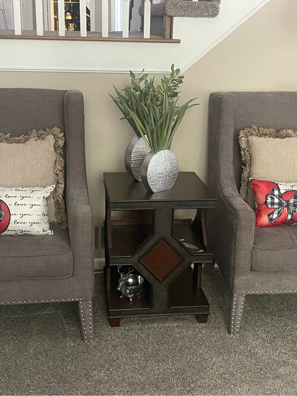 Red Heart Bow Printed Decorative Pillow - Home love